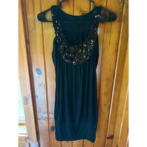 Sleeveless Mini Dress Sequin Neckline Party Cocktail Black‎ Size 4